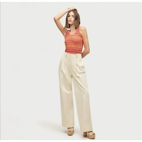 Sam Edelman Lorelai Pleated Trouser Women's Wide Leg Sailor Pants Khaki Sz 4